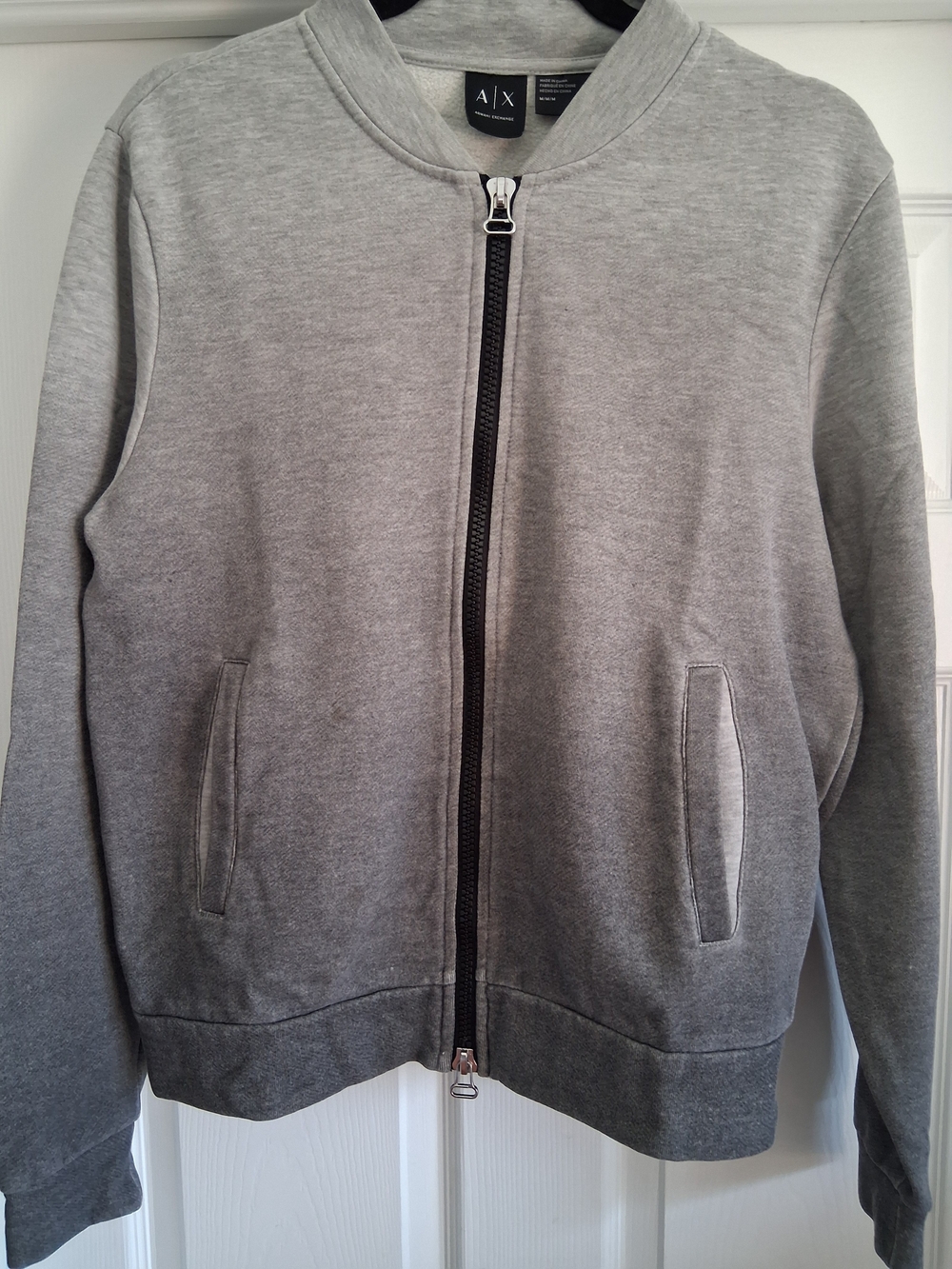A/X Armani Exchange Men's Light Gray Full-Zip Bomber Sweatshirt